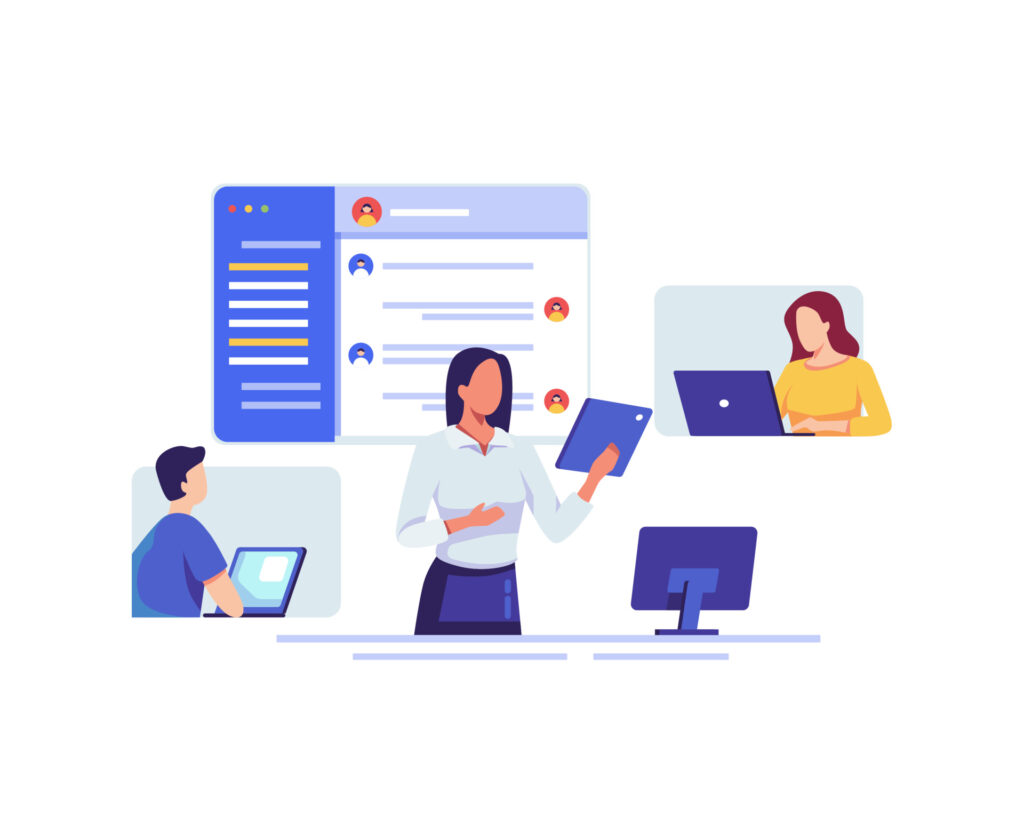 Illustration of users collaborating across systems, emphasizing how Microsoft 365 places responsibility on organizations to manage security, access, and data governance.