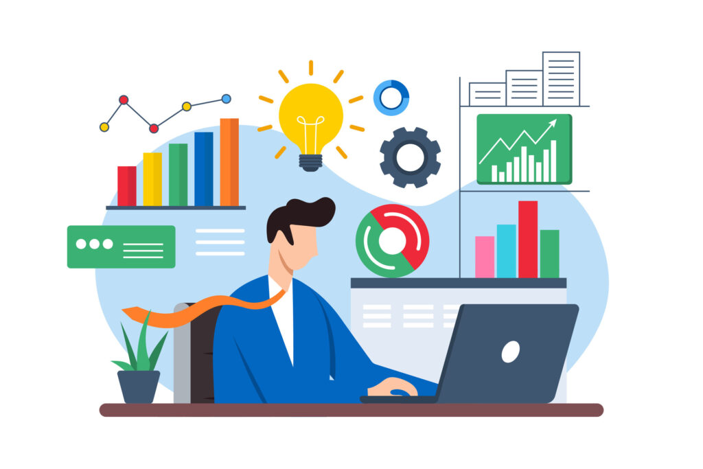 Professional working at a laptop reviewing performance dashboards and system data, representing a structured, optimized IT environment supporting high-performance design workflows and productivity.