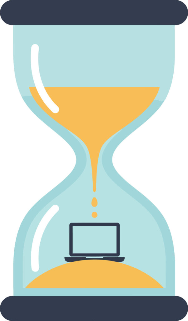 One-Person IT Departments: Superhuman or Set Up to Fail? 4 vecteezy hourglass with flowing sand and laptop inside minimal flat 60707678 1