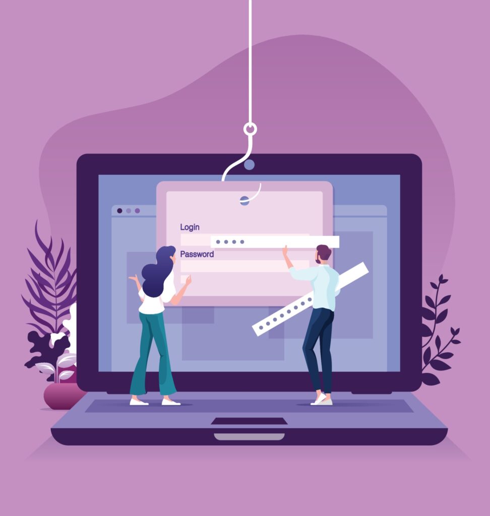 Data phishing hacking online scam on computer laptop concept generated
