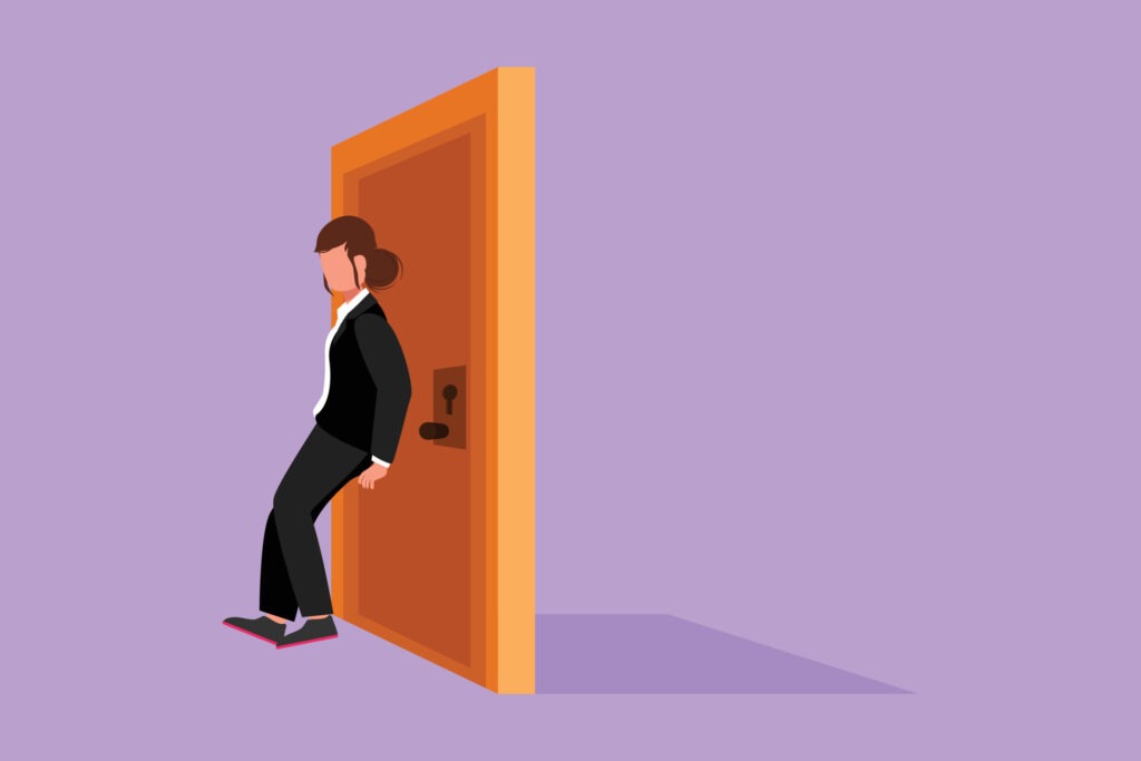 vecteezy cartoon flat style drawing of businesswoman pushing door 12491998