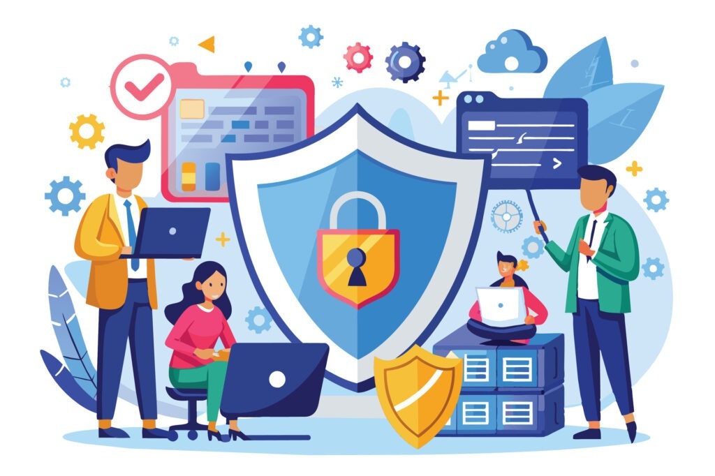 Thankful for Tech: How IT Keeps Omaha Businesses Running Smoothly 13 vecteezy a team of four people working together to protect data one 47784533