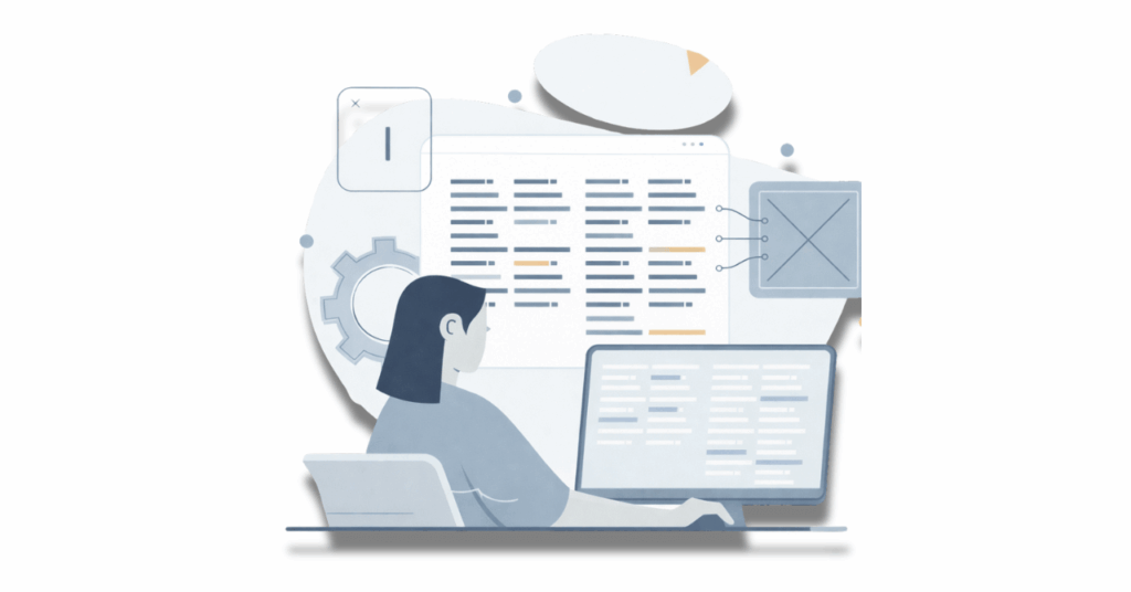 Illustration showing review of cloud services and licenses for cost optimization.
