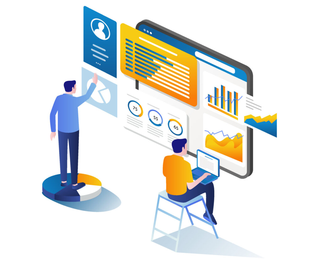 Illustration of a team reviewing system dashboards and alerts, representing a healthy IT environment where monitoring detects performance issues and risks early before they impact operations.