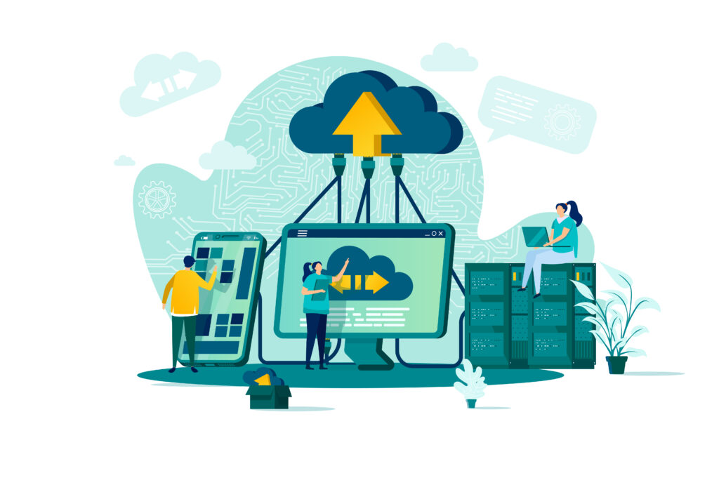 Illustration of connected devices and cloud infrastructure highlighting a healthy IT environment built on a stable, segmented network that supports secure and consistent business operations.