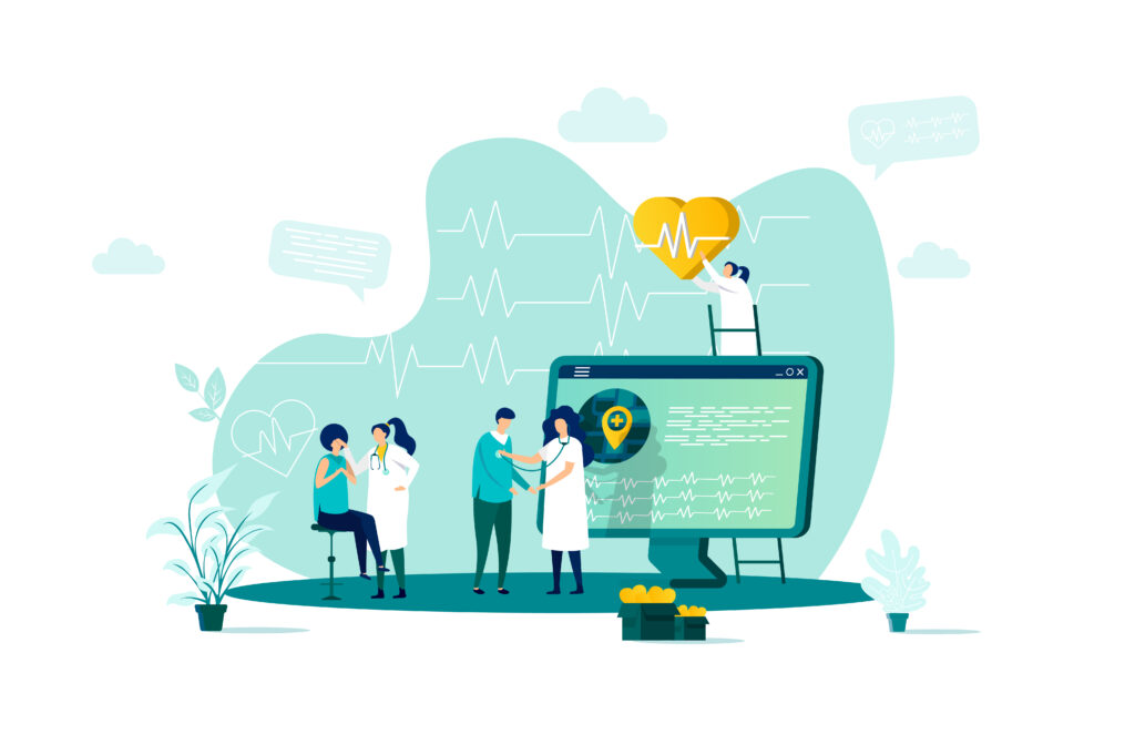 Clinic staff using shared systems and patient records across a digital healthcare workspace, illustrating how shared devices can contribute to IT risks in clinics when access and accountability are not clearly managed.