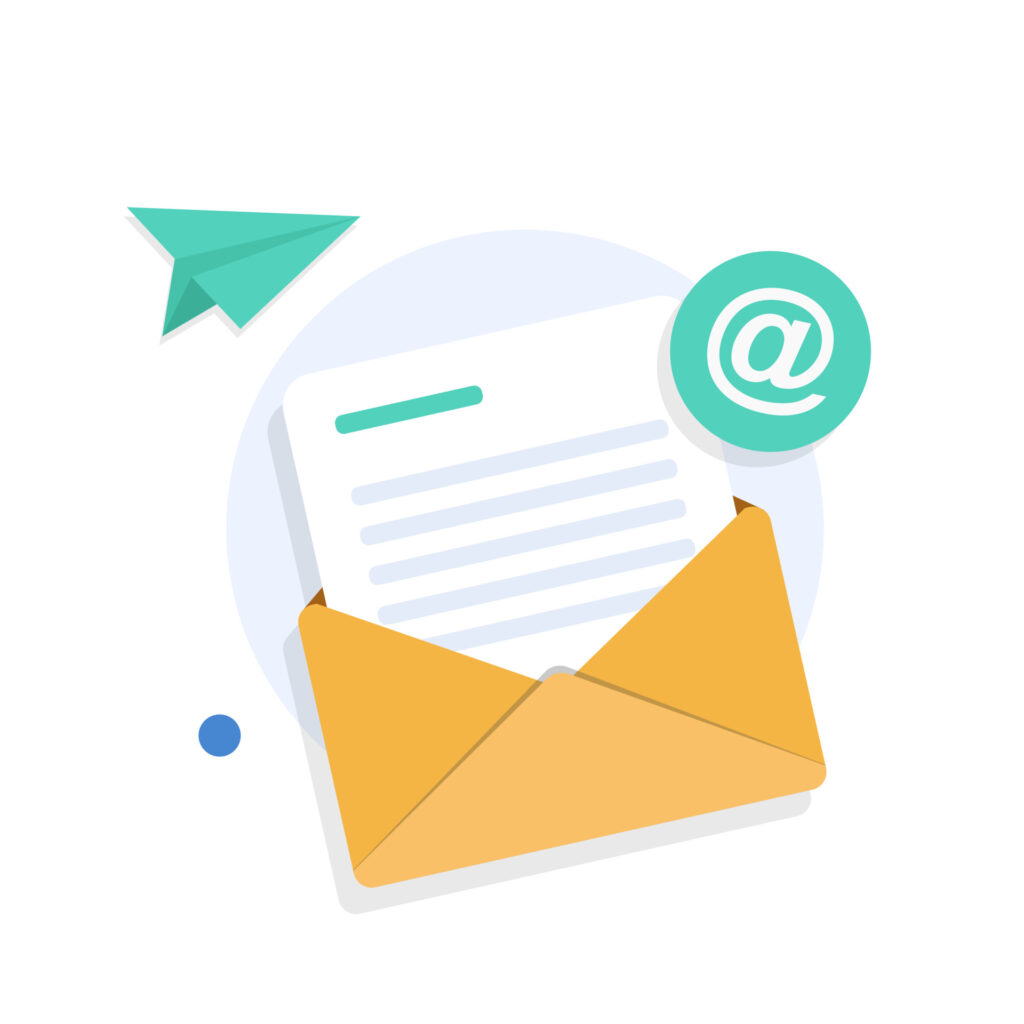 Illustration representing Spam Filtering vs. Advanced Threat Protection, showing an email message in an envelope with a paper plane and email icon, symbolizing how different layers of protection handle incoming messages and potential threats.