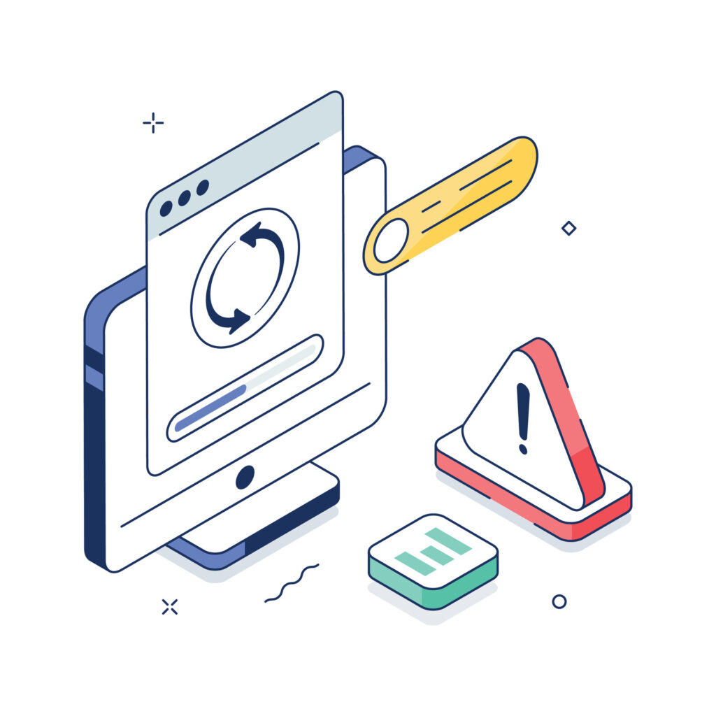 Business Continuity Planning for Small and Medium Businesses illustration showing system alerts, backup recovery, and security warnings representing ransomware, cloud outages, and other disruptions addressed by a managed service provider in Omaha.
