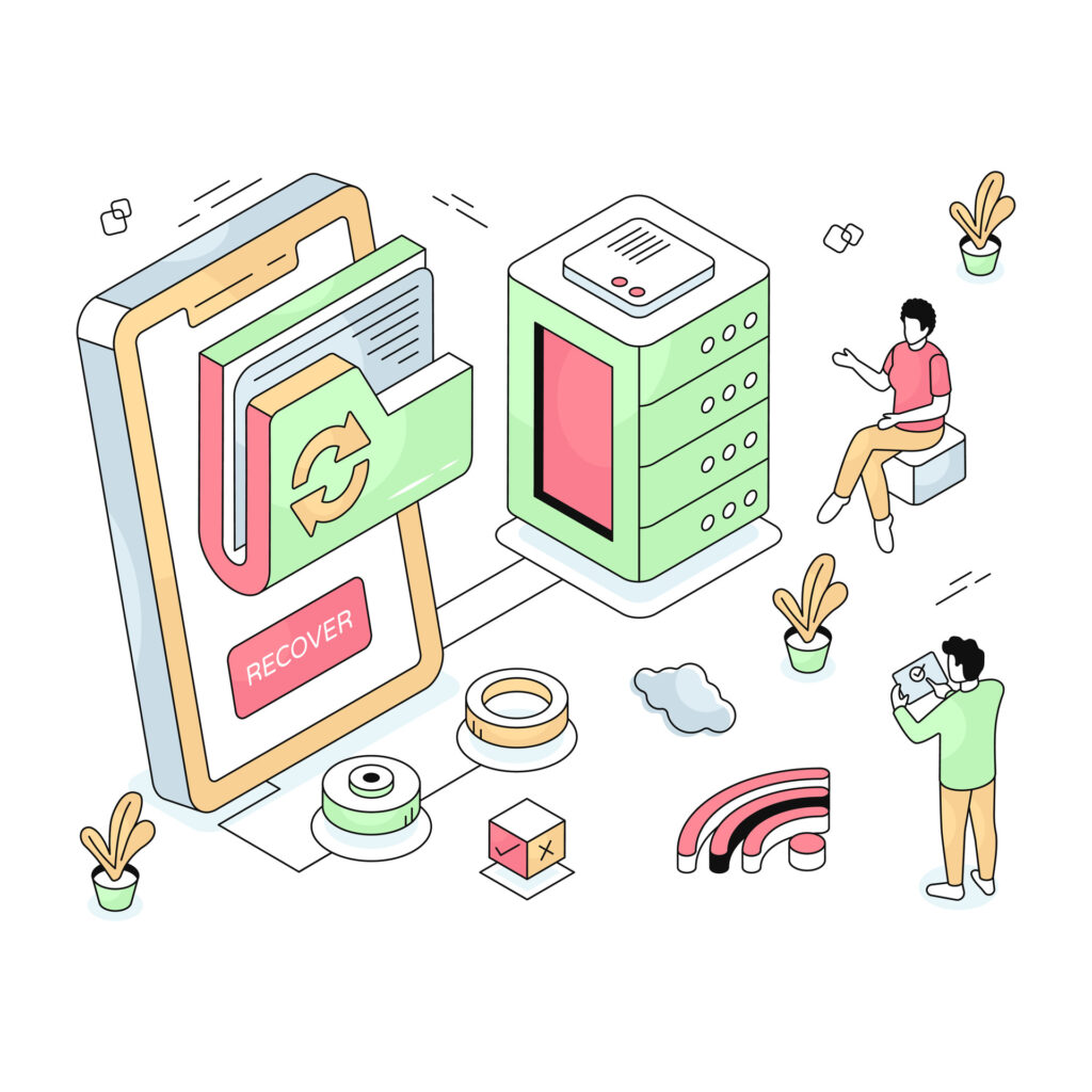 Business Continuity Planning for Small and Medium Businesses illustration showing structured system recovery of servers, applications, and data—representing prioritized IT restoration managed by a managed service provider in Omaha.