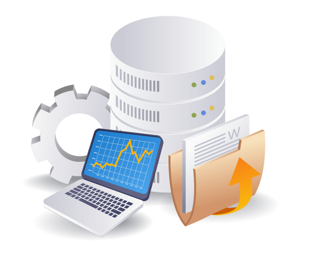 Illustration representing the Most Common Causes of Data Loss, showing third-party and SaaS risk with cloud databases, vendor integrations, system dashboards, and shared access points that can expose business data.