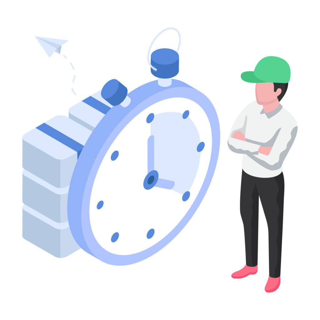 Illustration highlighting IT risks for contractors, showing a field worker standing beside a large clock and stacked systems—representing how misaligned tools and disconnected workflows lead to time loss, reduced visibility, and operational inefficiencies on job sites.