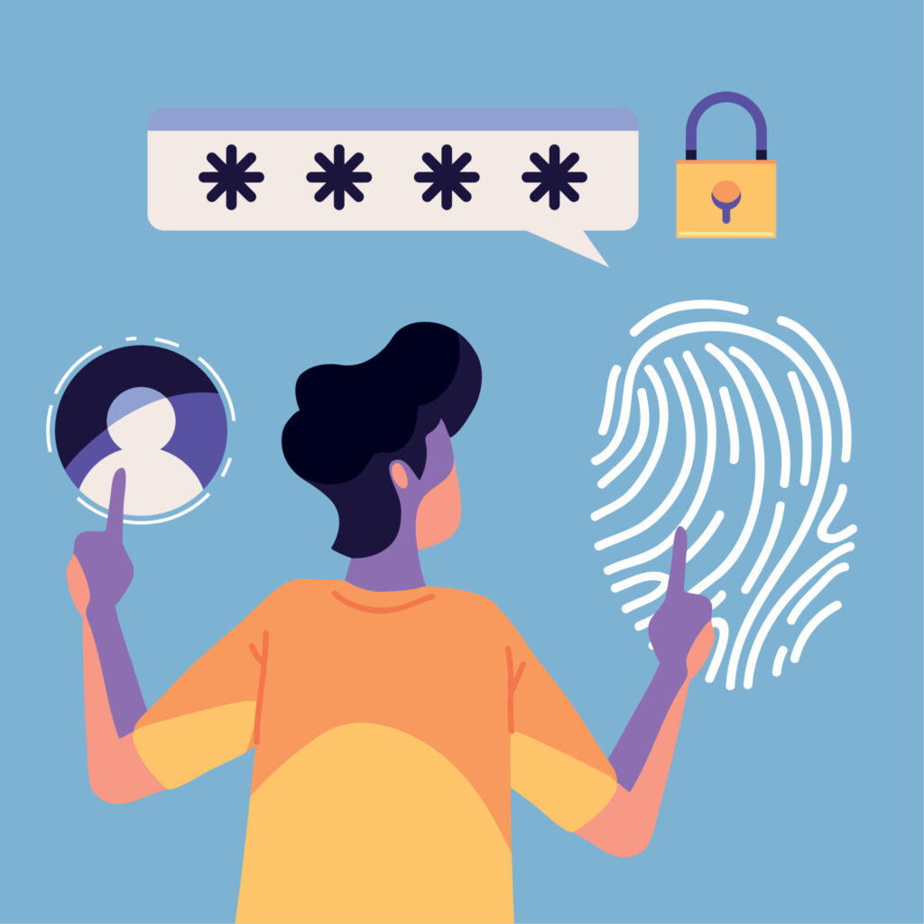 Illustration representing the Most Common Causes of Data Loss, highlighting ransomware and identity-based attacks with credential theft, backup tampering, password compromise, and fingerprint authentication elements.