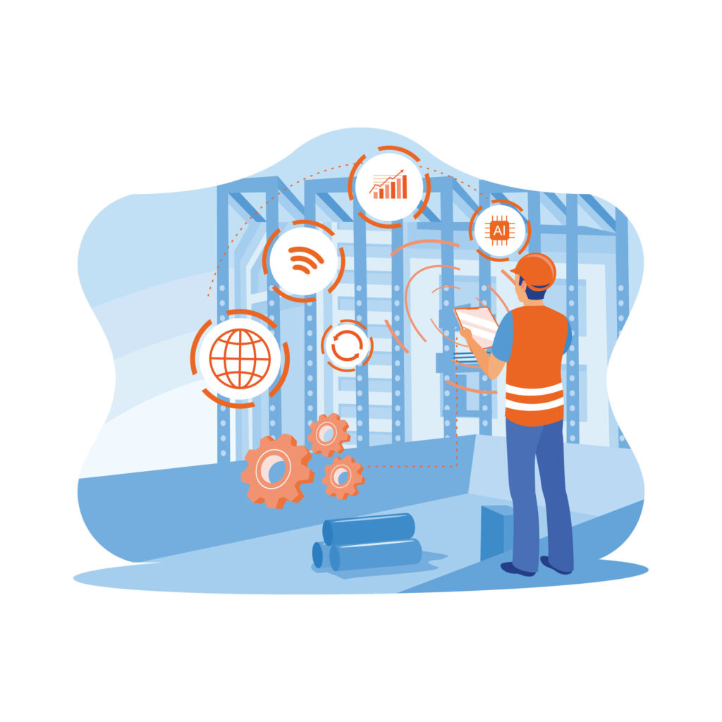 A worker managing structured digital systems on a job site, demonstrating how reducing IT risks for contractors requires organized and intentional technology use.