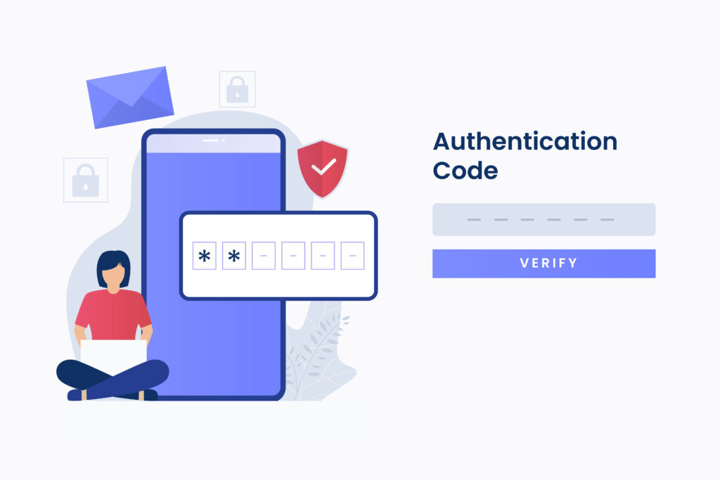 Illustration showing multi‑factor authentication on a mobile device, representing how MFA strengthens secure client access by verifying user identity with multiple factors.