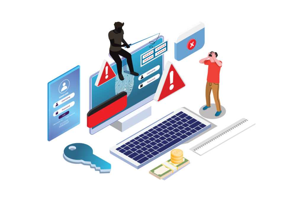 Illustration showing small security warnings and setting changes on a laptop, representing how admin rights allow minor misconfigurations to quietly increase exposure over time.
